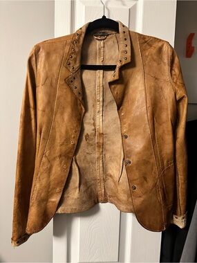 Blur Stud-Trim Tan Leather Jacket